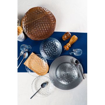 Set platouri servire desert, Hermia, 858CMR1903, Sticla, Farfurie de servire: 25 cm (1 bucată), Transparent