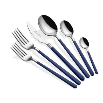 Set tacamuri, Hermia, 645DRM1220, Inox, Lingură de masă: 21,3 cm (6 bucăți), Argintiu / Albastru