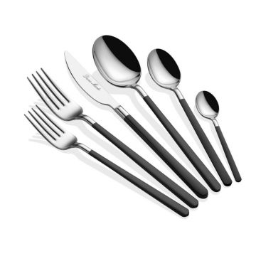 Set tacamuri, Hermia, 645DRM1221, OŢEL INOXIDABIL, Lingură de masă: 21,3 cm (6 bucăți), Argintiu / Negru